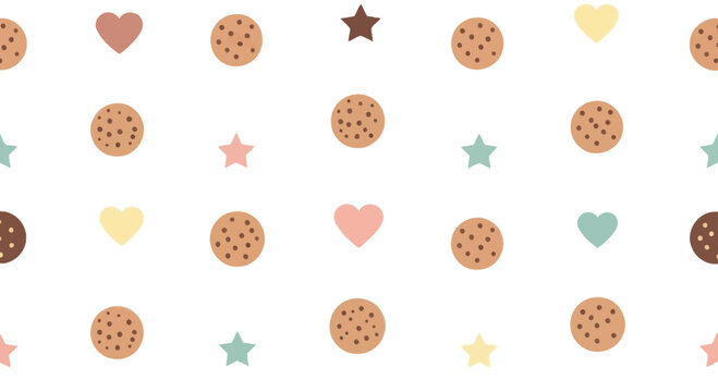 Cute cookie and pastel heart star seamless pattern background