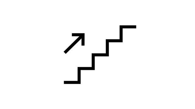 Animated line icon of a rising ladder, with an arrow pointing up, guidance, information, growth. Transparent background, 4k video.