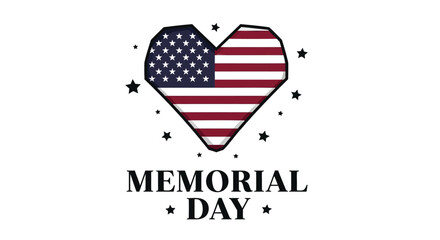 Fototapeta premium Memorial Day patriotic vector illustration, American flag heart with stars, United States national holiday greeting card, red white and blue graphic