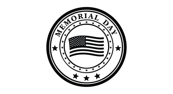 Memorial Day vintage rubber stamp vector, patriotic American flag seal with stars, black and white circular postal mark for national holiday