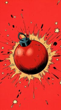 Cartoon style illustration of a red bomb exploding with dynamic impact effect.