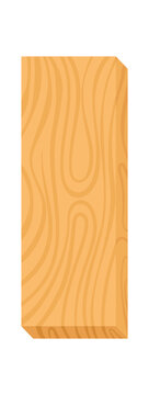 Cartoon yellow wooden plank with soft wood texture. Simple timber board as flat icon for carpentry or construction material. Light brown lumber piece suits game asset, app button and sticker style