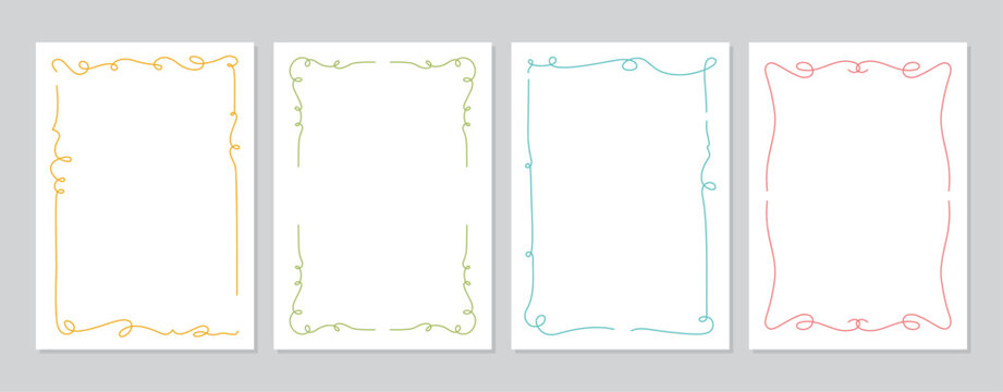 Whimsical white border set with wavy line frame. Romantic hand drawn ornament as vertical wedding card decoration. Cute vintage invite for celebration and holiday menu, retro love postcard template