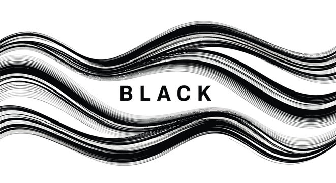 Abstract black liquid wave background, flowing dark ink brush strokes, monochrome marble texture vector for modern minimalist graphic design