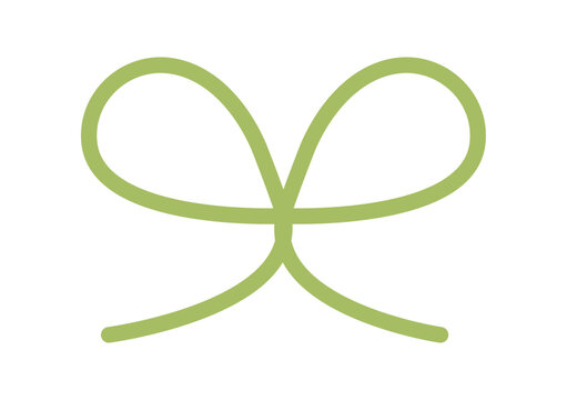 Cute coquette bow in simple green line. Curly ribbon knot as girly ornament and playful decorative element. Minimal doodle outline for romantic card or invite, trendy decor for vintage menu or