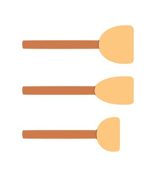 Flat rubber spatula tool icons in soft wood and beige color. Simple painter tool set as cute cartoon object for art and craft supply. Minimal tools icon for workshop, school kit creative studio