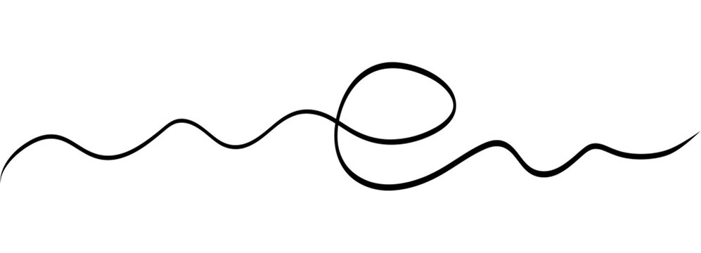 Abstract tangled cable squiggle forming loose ball of lines. Thin black thread loops and overlaps for dynamic chaos accent, logo background or tech themed decoration.