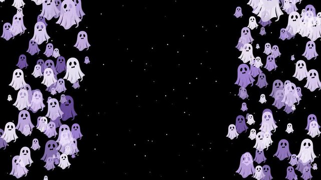 Cute cartoon ghosts floating up Halloween frame animation loop