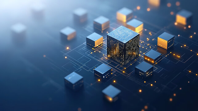 3D rendering abstract cube blue technology background	