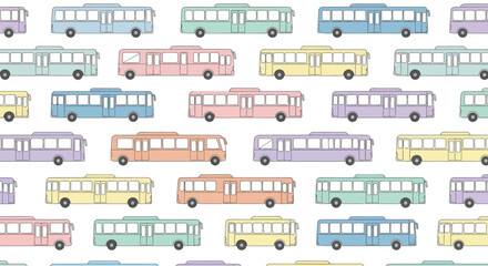 Naklejka premium Colorful Pastel Buses Pattern, Retro Vehicle Collection, Seamless Background