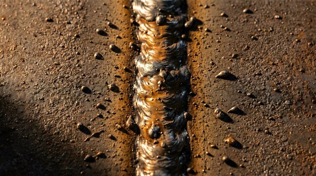 Welding seam close-up on rusty metal surface, industrial and manufacturing background Industrial macro , copy space, professional background