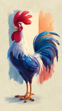 Colorful rooster standing proudly with vibrant feathers and detailed plumage.