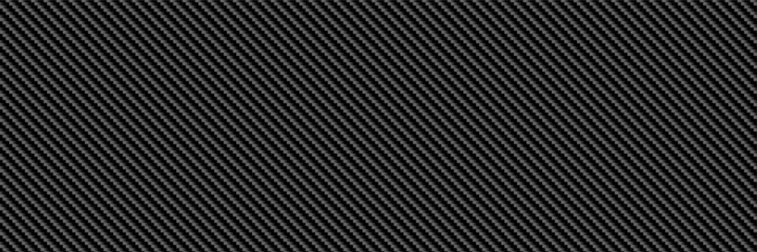 Tech carbon fiber pattern. Abstract black woven texture with grey thread lines for modern industrial design. Vector bg for lightweight car component, rubber surface and dark luxury material mockup.