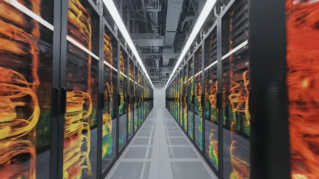 Server room with colorful cable panels perfect for IT presentations and tech marketing
