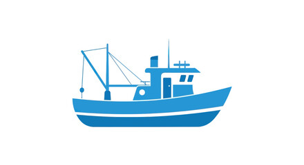 Fototapeta premium Blue Fishing Trawler Boat Icon on White Background