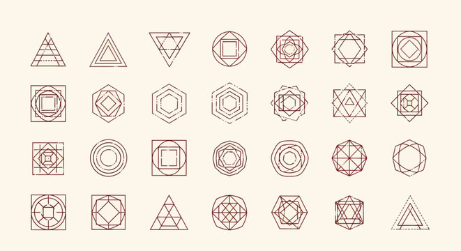 Set of Geometric Sacred Symbols and Minimalist Linear Shapes