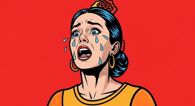 A crying woman expressing deep emotion with tears streaming down her face and a look of anguish 