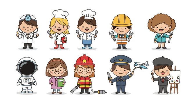 Cartoon characters in various professions.