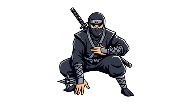 Cartoon ninja warrior in black outfit.