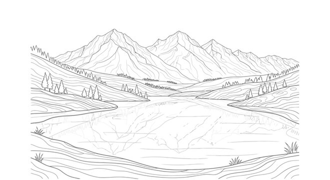 Mountain range landscape with lake.