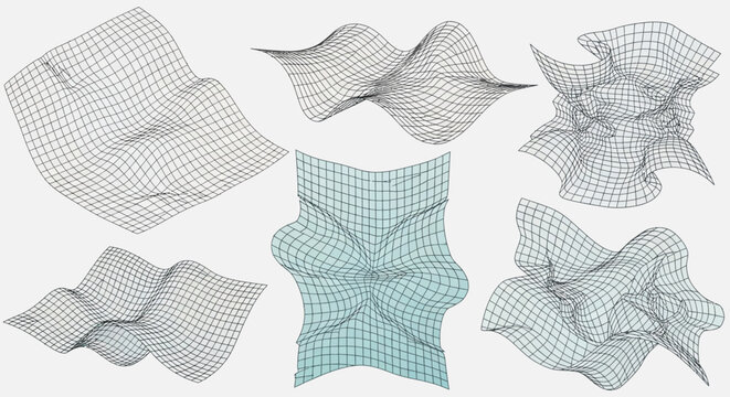 Abstract Geometric 3D Wireframe Mesh Shapes Set