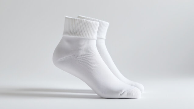 White color socks mockup for design isolated on white background. Set of short socks for sports as mock up and label for advertising, logo, branding. Pair sport cotton socks
