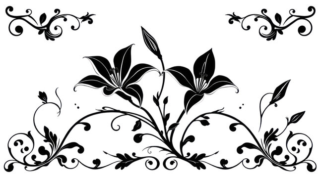 Floral Ornamental Lilies and Scrollwork Design on Transparent Background for Elegant Decor