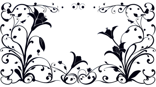 Mystical Dark Floral Frame with Elegant Lilies and Swirling Vines for Vintage Event Invitations