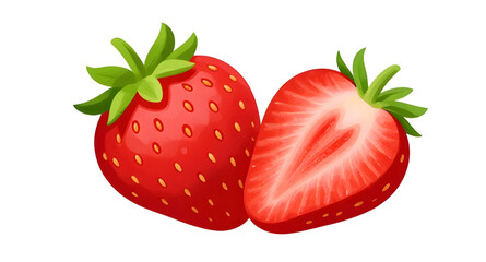 red strawberry illustration, fresh berry fruit, green leafy cap strawberry, juicy sweet fruit, organic food design, white background strawberry, ripe berry fruit, healthy fruit graphic, farm fresh pro © mrpixel