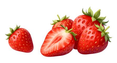 red strawberry illustration, fresh berry fruit, green leafy cap strawberry, juicy sweet fruit, organic food design, white background strawberry, ripe berry fruit, healthy fruit graphic, farm fresh pro © mrpixel