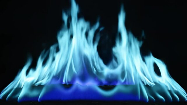 Blue flames on black background highlighting geometric patterns and contemporary art
