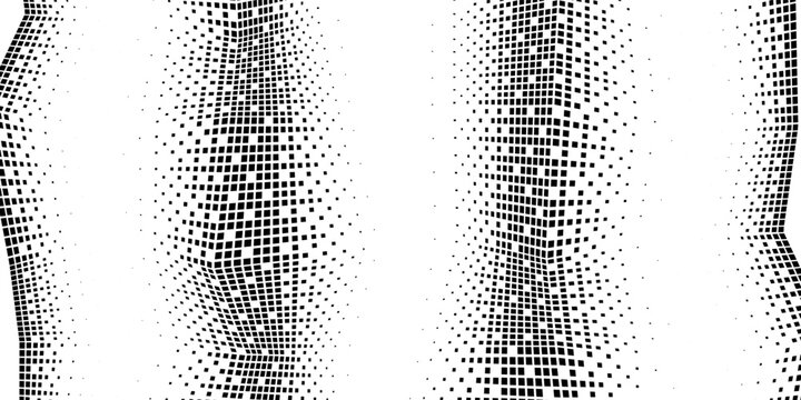 Pixelated bitmap gradient texture. Black and white dither pattern background. Abstract glitchy pattern. 8 bit video game screen wallpaper. Border Wide. Pixel art retro Illustration. Vector