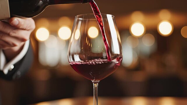 Red wine being poured into glass highlighting premium dining and culinary arts