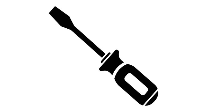 Vector illustration of flathead screwdriver icon silhouette on a transparent background