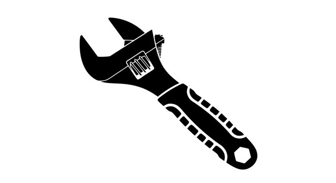 Vector illustration of adjustable wrench tool black silhouette icon illustration on a transparent background