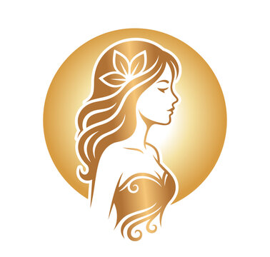 Golden beauty woman profile logo vector illustration