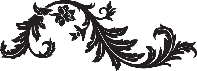 Baroque acanthus leaf flower scroll ornament decorative motif, balck icon silhouette vector © jinnatun