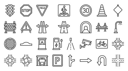 Fototapeta premium Vector Icons Set of road traffic sign icons and symbols.