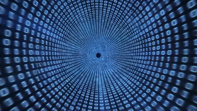 Digital binary code tunnel symbolizing digital transformation and future innovation