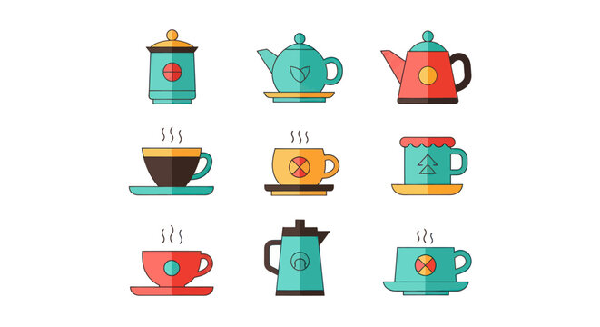 Assorted tea pots and cups illustration