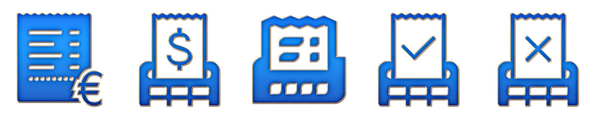 Fototapeta premium 3D icon bundle chrome style - receipt euro, receipt terminal, receipt, transaction approved, and transaction declined. Payment and financial transactions. High quality render.