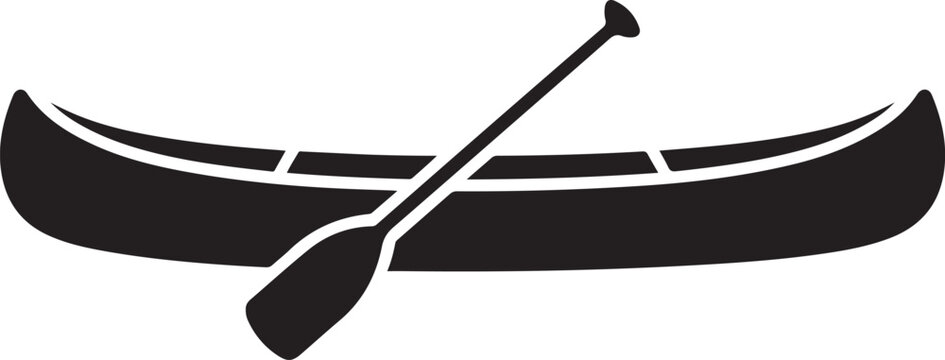 Black Canoe and Single Paddle, balck icon silhouette vector