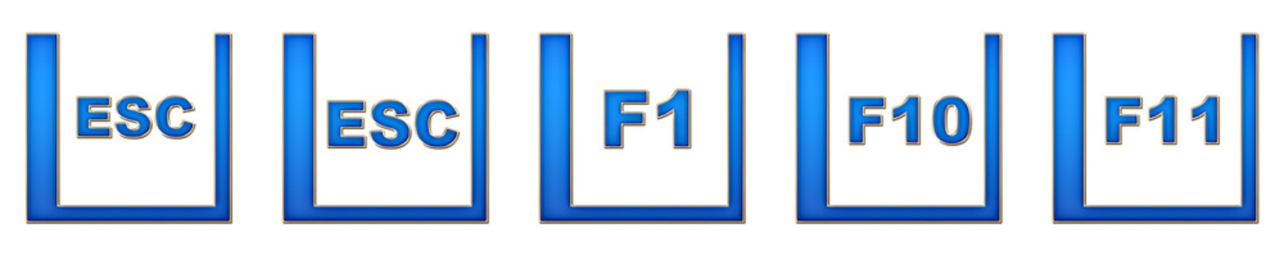 3D rendered translucent icon pack featuring esc mac, esc, f key, f key, and f key. Keyboard keys icon collection and design. Modern icon design. Vibrant colors and soft shadows.