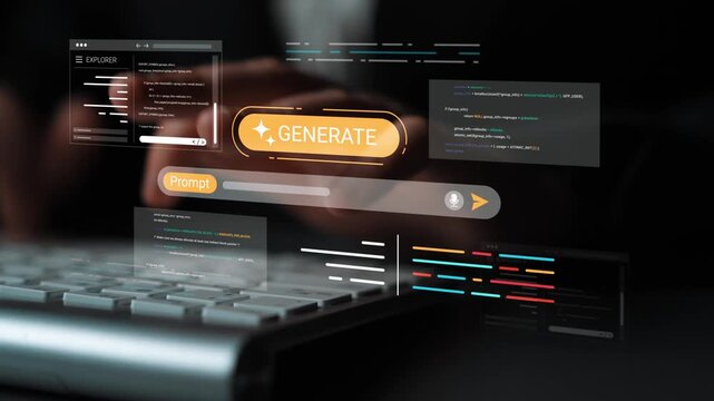 Futuristic User Interface Concept with Interactive Elements and Programming Code Displayed on a Screen with a Focus on Generate Button Gluon.