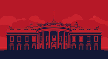 Stylized White House Illustration in Red and Blue © Fredik