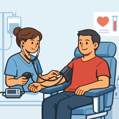 Fototapeta premium A woman doctor checks the blood pressure of a man patient