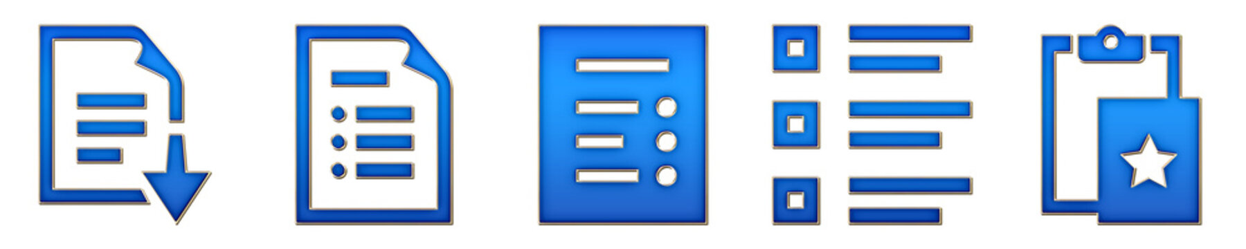 Isolated 3D gradient open document, overview pages, overview pages, overview pages, and paste special icons with violet magenta gradient. Document editing icon collection and.