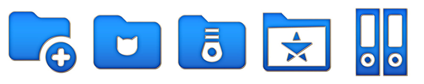 3D icon bundle chrome style - add folder, an i mal folder, archive folder, battelefied, and bin ders folder. Folders and files document storage. High quality render design.
