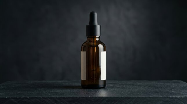 Amber glass dropper bottle with blank white labels