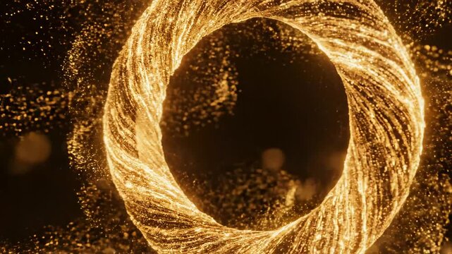 Golden swirling particle ring emphasizing modern aesthetics and minimalist design